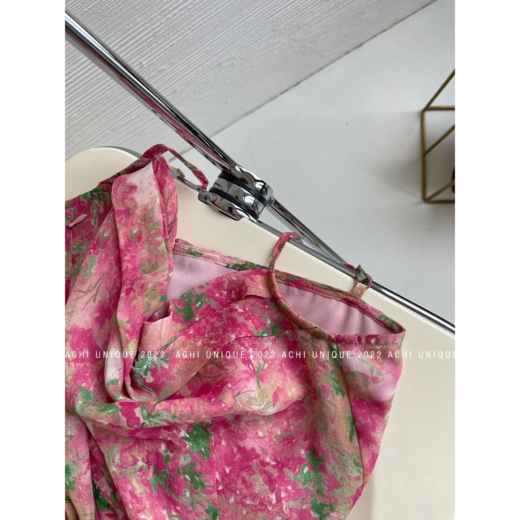 [Hàng Có Sẵn Giao Hàng Nhanh] Đầm Voan Hai Dây Ngắn Ôm Eo Họa Tiết Hoa Tok Burst 2023