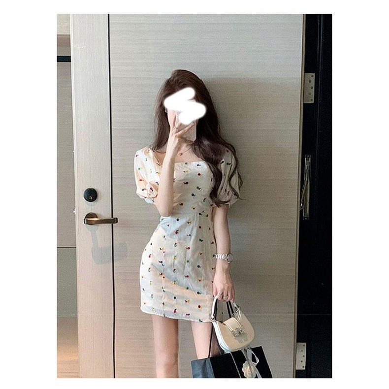 [Hàng Có Sẵn Giao Hàng Nhanh] Đầm Hoa Tay Phồng Cổ Vuông Ôm Eo Phong Cách Pháp Thời Trang Mùa Hè 2023 Mới Cho Nữ