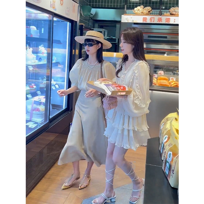 [Hàng Có Sẵn Giao Hàng Nhanh] Đầm Phối Bèo Phong Cách Pháp 2023 Thiết Kế Sang Trọng Cao Cấp Cho Nữ