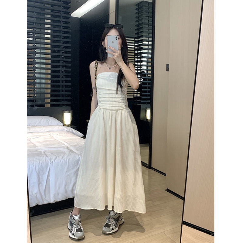 [Hàng Có Sẵn Giao Hàng Nhanh] Set Đầm Và Áo Khoác Denim Màu Trắng Phối Sờn Phong Cách Retro Cá Tính Ngọt Ngào Cho Nữ