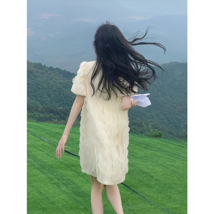 Đầm Tay Phồng Cổ Tròn Ba Chiều Phong Cách Hàn Quốc Thời Trang Mùa Hè Ngọt Ngào