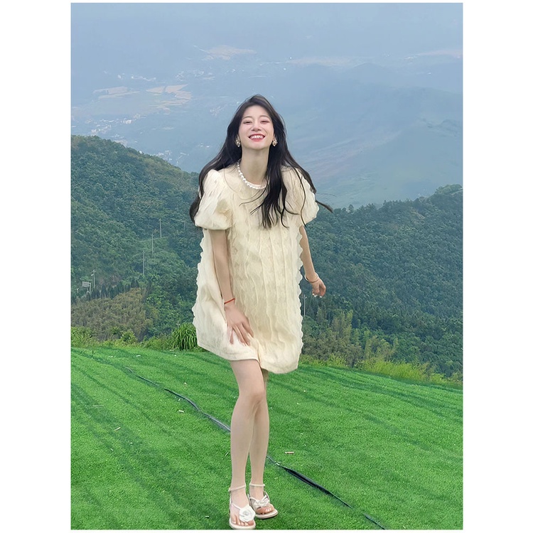 Đầm Tay Phồng Cổ Tròn Ba Chiều Phong Cách Hàn Quốc Thời Trang Mùa Hè Ngọt Ngào