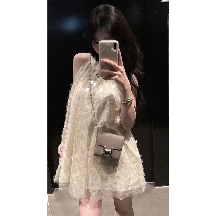 [Hàng Có Sẵn Giao Hàng Nhanh] Đầm Ngắn Hai Dây Trễ Vai Đính Kim Sa Lấp Lánh Phong Cách Quyến Rũ Nổi Tiếng 20