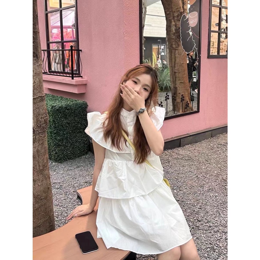 Đầm Trắng Mùa Hè 2023 Dáng Ngắn Tay Bèo Nhún Dễ Thương Phong Cách Pháp Cao Cấp Cho Nữ