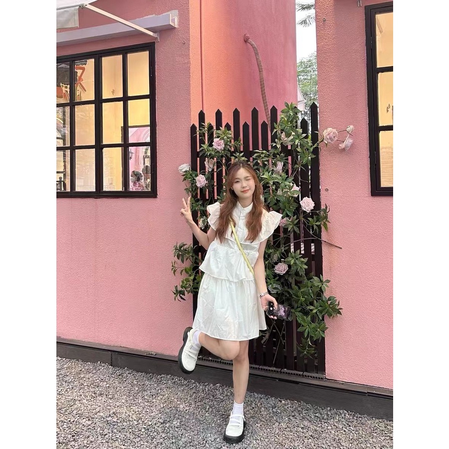 Đầm Trắng Mùa Hè 2023 Dáng Ngắn Tay Bèo Nhún Dễ Thương Phong Cách Pháp Cao Cấp Cho Nữ