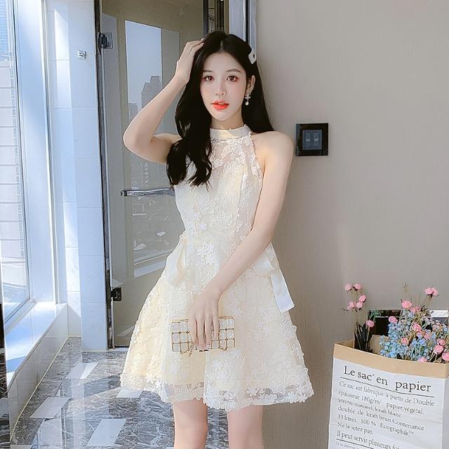 [Hàng Có Sẵn Giao Hàng Nhanh] Đầm Hai Dây Ngắn Thích Hợp Đi Tiệc Tối Màu Sâm Panh Dành Cho Nữ