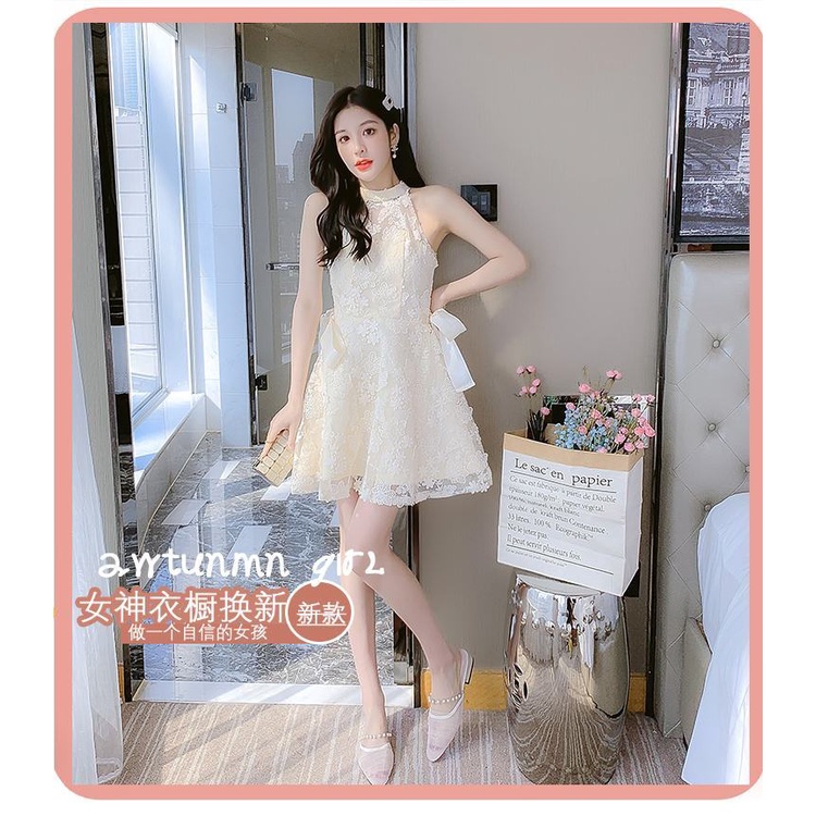 [Hàng Có Sẵn Giao Hàng Nhanh] Đầm Hai Dây Ngắn Thích Hợp Đi Tiệc Tối Màu Sâm Panh Dành Cho Nữ