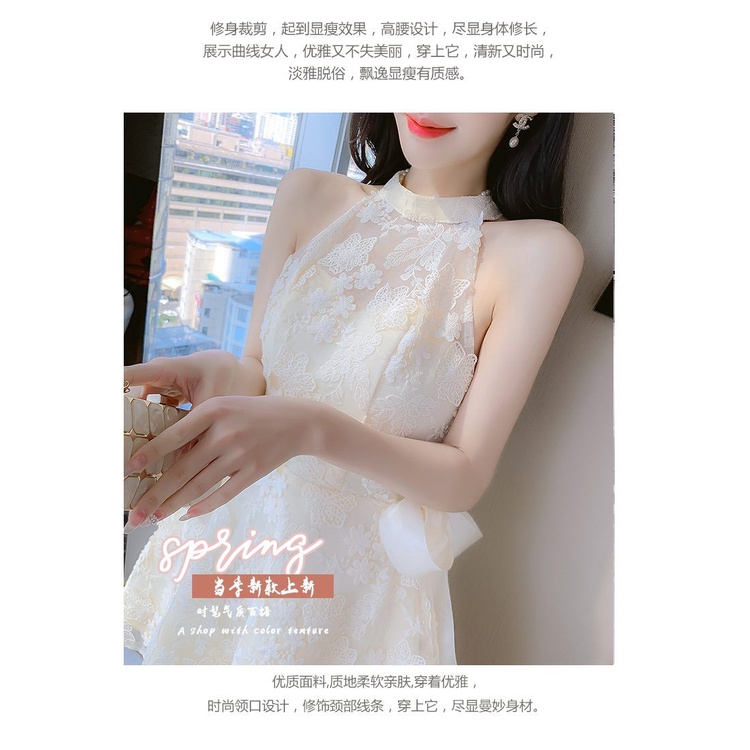 [Hàng Có Sẵn Giao Hàng Nhanh] Đầm Hai Dây Ngắn Thích Hợp Đi Tiệc Tối Màu Sâm Panh Dành Cho Nữ