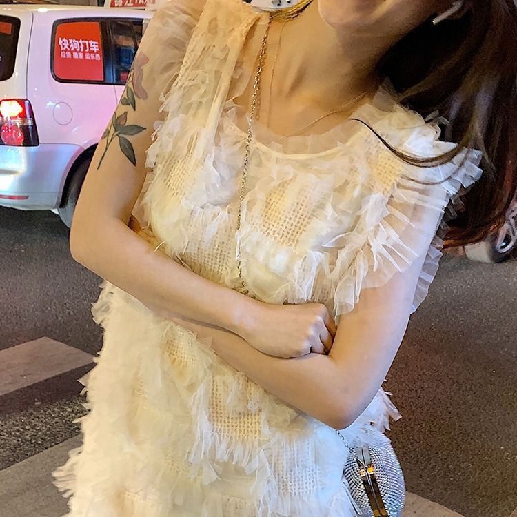 [Hàng Có Sẵn Giao Hàng Nhanh] Đầm Sát Nách Phối Tua Rua Lông Vũ Phong Cách Phương Tây Thời Trang Xuân Hè 2023