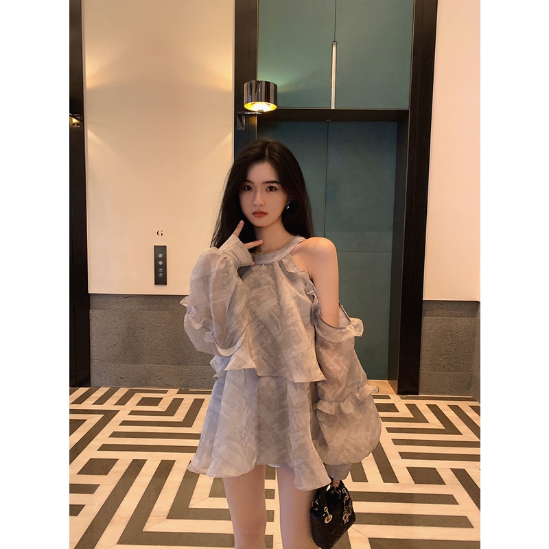 [Hàng Có Sẵn Giao Hàng Nhanh] Áo Trễ Vai Phong Cách Hong Kong Thiết Kế Mới Thời Trang Mùa Thu