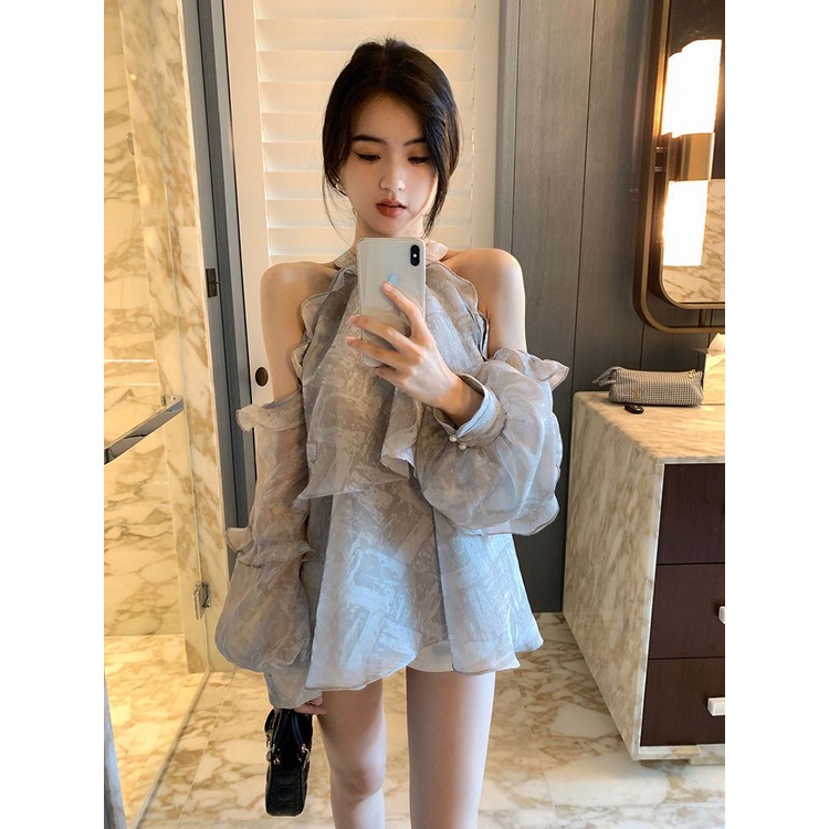 [Hàng Có Sẵn Giao Hàng Nhanh] Áo Trễ Vai Phong Cách Hong Kong Thiết Kế Mới Thời Trang Mùa Thu