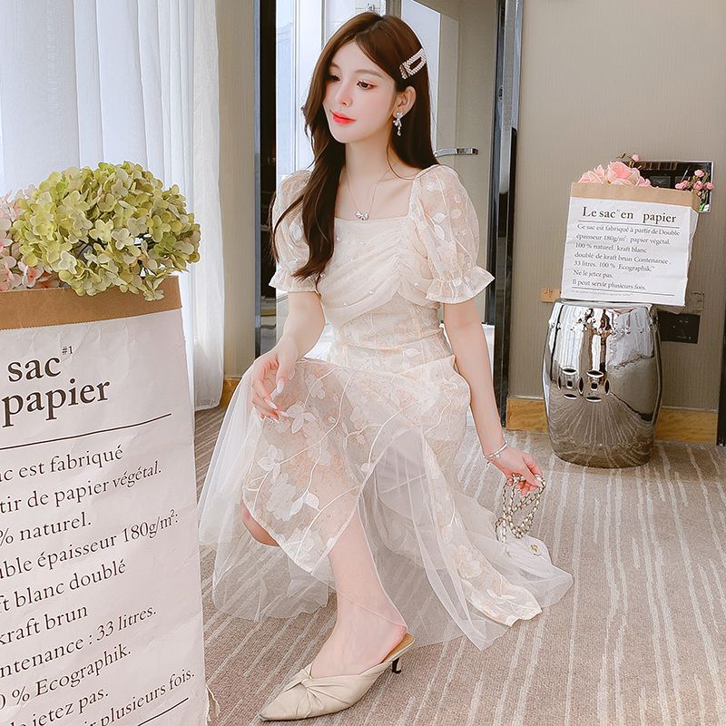 [Hàng Có Sẵn Giao Hàng Nhanh] Đầm Công Chúa Dáng Mỏng Ôm Eo Màu Xanh Dương Phong Cách Pháp Thời Trang Mùa Hè 2023