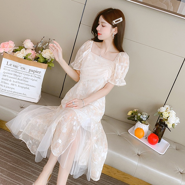 [Hàng Có Sẵn Giao Hàng Nhanh] Đầm Công Chúa Dáng Mỏng Ôm Eo Màu Xanh Dương Phong Cách Pháp Thời Trang Mùa Hè 2023