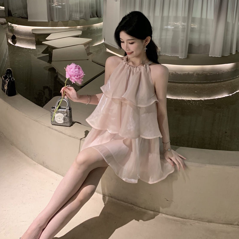 [Hàng Có Sẵn Giao Hàng Nhanh] Đầm Hai Dây Dáng Chữ a Viền Bèo Màu Hồng Phong Cách Zhisen Thời Trang Mùa Hè 2023 Mới