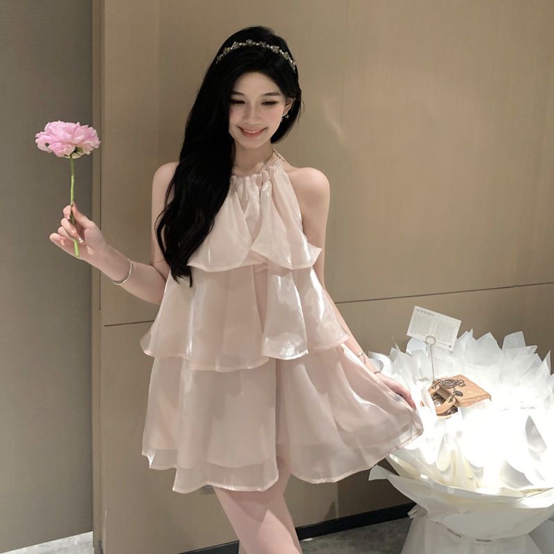 [Hàng Có Sẵn Giao Hàng Nhanh] Đầm Hai Dây Dáng Chữ a Viền Bèo Màu Hồng Phong Cách Zhisen Thời Trang Mùa Hè 2023 Mới