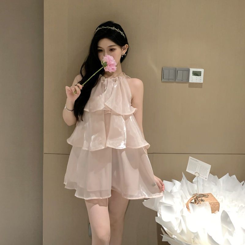 [Hàng Có Sẵn Giao Hàng Nhanh] Đầm Hai Dây Dáng Chữ a Viền Bèo Màu Hồng Phong Cách Zhisen Thời Trang Mùa Hè 2023 Mới