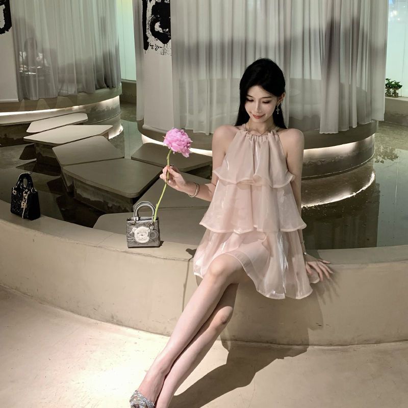 [Hàng Có Sẵn Giao Hàng Nhanh] Đầm Hai Dây Dáng Chữ a Viền Bèo Màu Hồng Phong Cách Zhisen Thời Trang Mùa Hè 2023 Mới