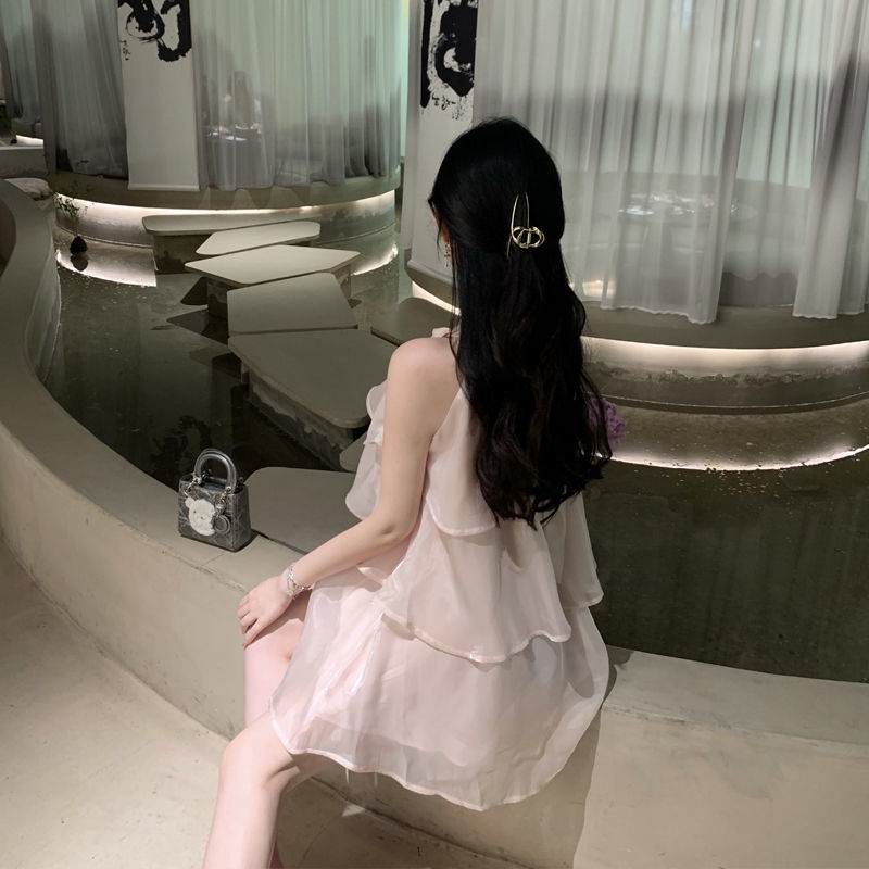 [Hàng Có Sẵn Giao Hàng Nhanh] Đầm Hai Dây Dáng Chữ a Viền Bèo Màu Hồng Phong Cách Zhisen Thời Trang Mùa Hè 2023 Mới