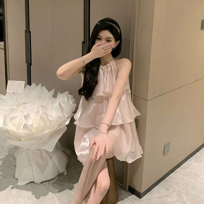 [Hàng Có Sẵn Giao Hàng Nhanh] Đầm Hai Dây Dáng Chữ a Viền Bèo Màu Hồng Phong Cách Zhisen Thời Trang Mùa Hè 2023 Mới