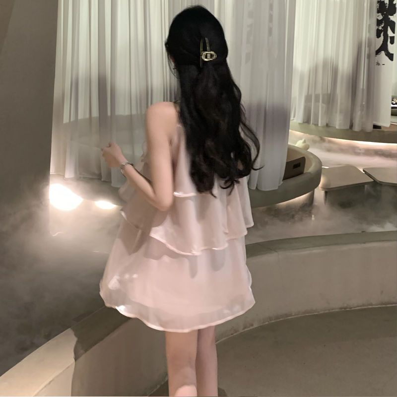 [Hàng Có Sẵn Giao Hàng Nhanh] Đầm Hai Dây Dáng Chữ a Viền Bèo Màu Hồng Phong Cách Zhisen Thời Trang Mùa Hè 2023 Mới