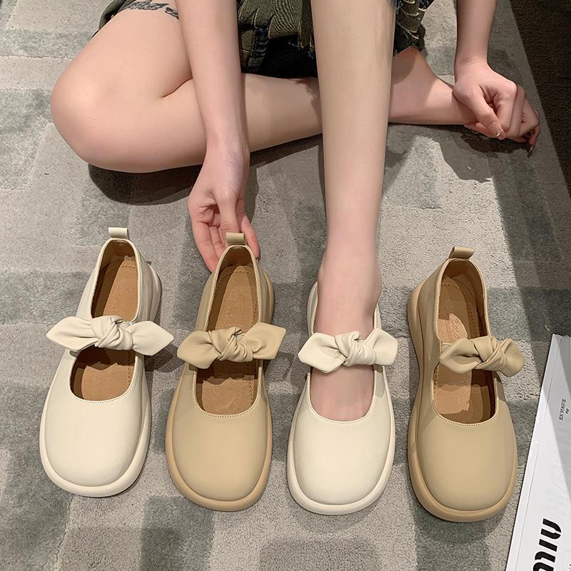 Giày Búp Bê Mary Jane Mũi Tròn Đế Mềm Đính Nơ Thời Trang Xuân Hè 2023