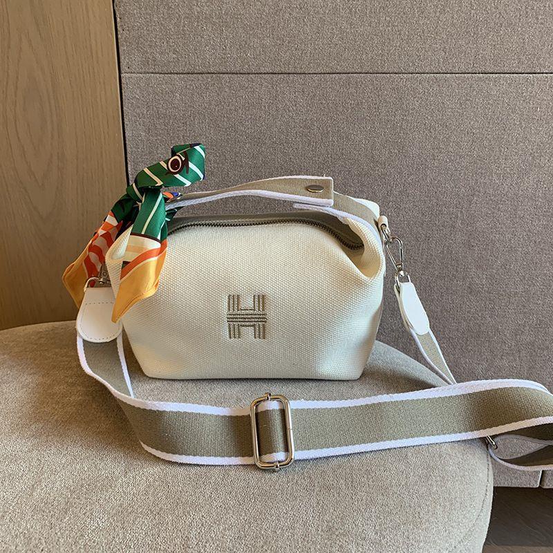 HERMES  Túi xách nữ hermes phiên bản hàn quốc của túi hộp cơm vải mới thời trang h thêu nơ túi ăn trưa xách tay rộng shoul