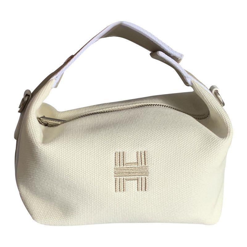 HERMES  Túi xách nữ hermes phiên bản hàn quốc của túi hộp cơm vải mới thời trang h thêu nơ túi ăn trưa xách tay rộng shoul