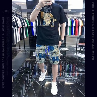 Bộ đồ nam in hình Dr Bear Áo thun + Quần short Bộ đồ hai mảnh thông thường Hàn Quốc Bộ đồ bé trai