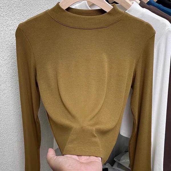 Áo len tăm áo len tăm Áo mặc trong lót nhung dày dặn áo giữ ấm mẫu mới mùa thu đông cho nữ áo thun cổ cao tay dài mẫu mỏng 2023