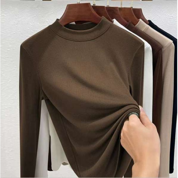 Áo len tăm áo len tăm Áo mặc trong lót nhung dày dặn áo giữ ấm mẫu mới mùa thu đông cho nữ áo thun cổ cao tay dài mẫu mỏng 2023