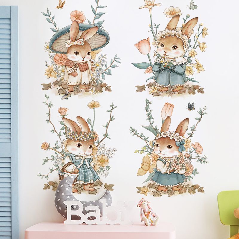 Sticker Dán Tường Họa Tiết Thỏ Dễ Thương Bắt Mắt Sành Điệu