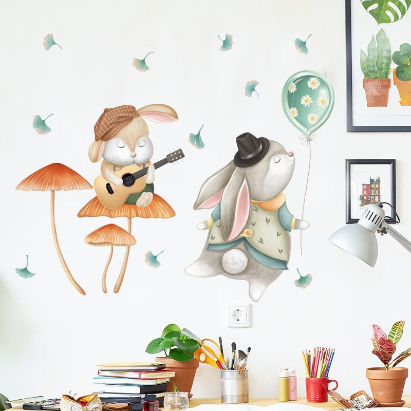 Sticker Dán Tường Họa Tiết Thỏ Dễ Thương Bắt Mắt Sành Điệu