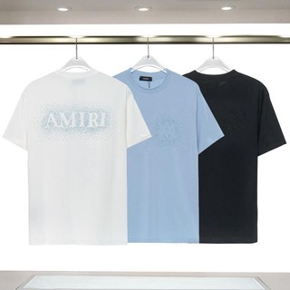 24ss Phong Cách Mới Trước Và Sau Chữ logo Nóng Khoan Vải Cotton Cổ Tròn Tay Ngắn