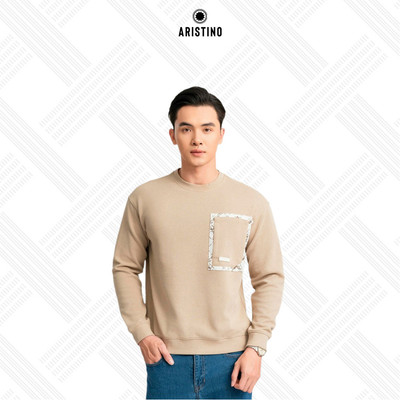 Áo nỉ sweatshirt nam ARISTINO màu be trung tính, dáng casual - ASW018BZ