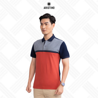ÁO THUN CÓ CỔ NGẮN TAY ARISTINO MÀU CAM 35 KẺ APS004S3