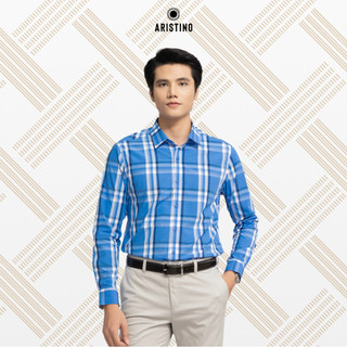  Áo sơ mi nam dài tay ARISTINO họa tiết xanh kẻ trắng trẻ trung nam tính - ALS21102 