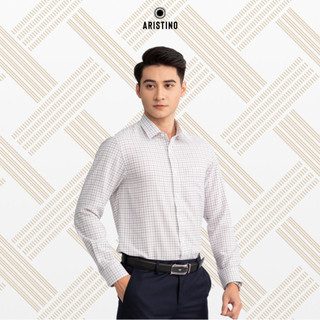  Áo sơ mi nam dài tay ARISTINO họa tiết trắng kẻ nâu nam tính thời thượng - ALS09102 
