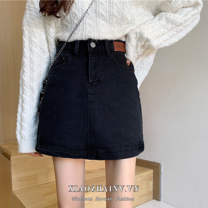 Chân váy jean Chữ A Lưng Cao Phong Cách Retro Hàn Quốc