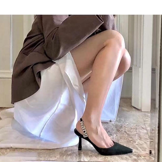 Giày Cao Gót Hở Ngón Quai Satin Đính Đá Đen Thời Trang Mùa Xuân 2023 Cho Nữ