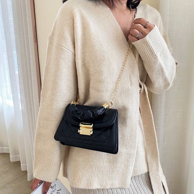 Túi Đeo Chéo Dáng Vuông Nhỏ Phối Dây Xích Thời Trang Hàn Quốc Cao Cấp