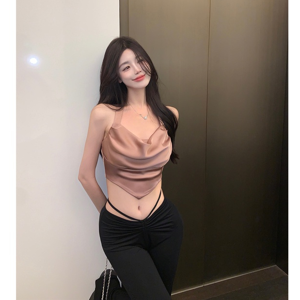 QADCOL Áo Lửng Không Tay Hở Lưng Phong Cách Quyến Rũ Dành Cho Nữ