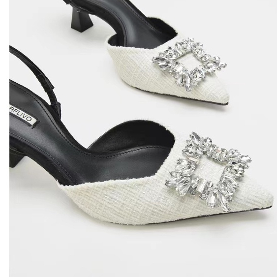 Giày Sandal Cao Gót Mũi Nhọn Đính Đá Thời Trang 2023 Cho Nữ