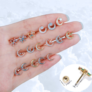 Bông tai mạ vàng 18k hình mặt trăng nhỏ xinh cổ điển