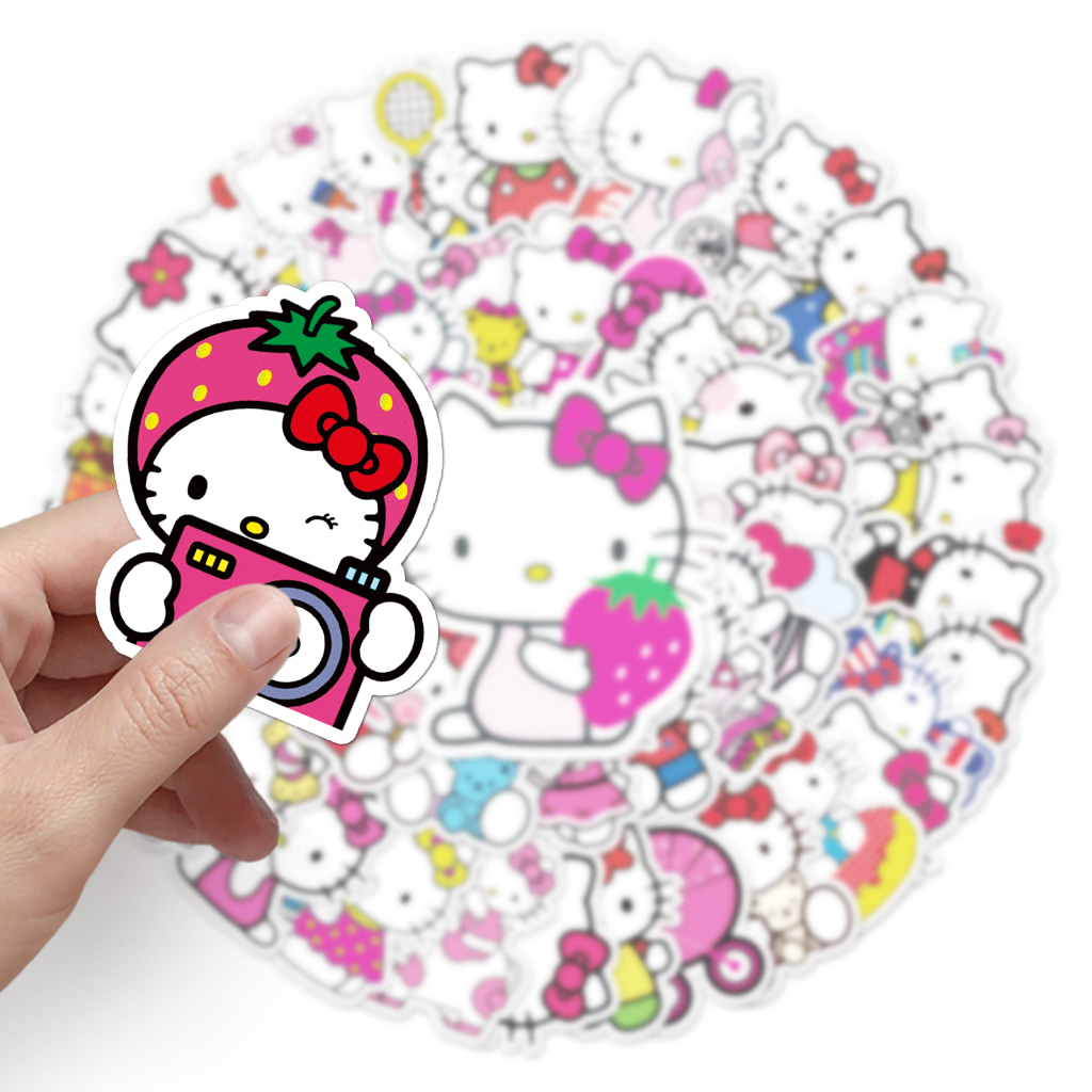 Bộ 50 Miếng Dán Trang Trí Xe Hơi Hình Hello Kitty Vui Nhộn Chống Thấm Nước