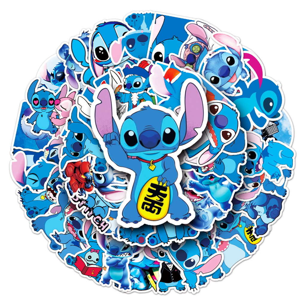 Bộ 50 Miếng Dán Trang Trí Xe Hơi Chống Thấm Nước Hình Stitch Vui Nhộn