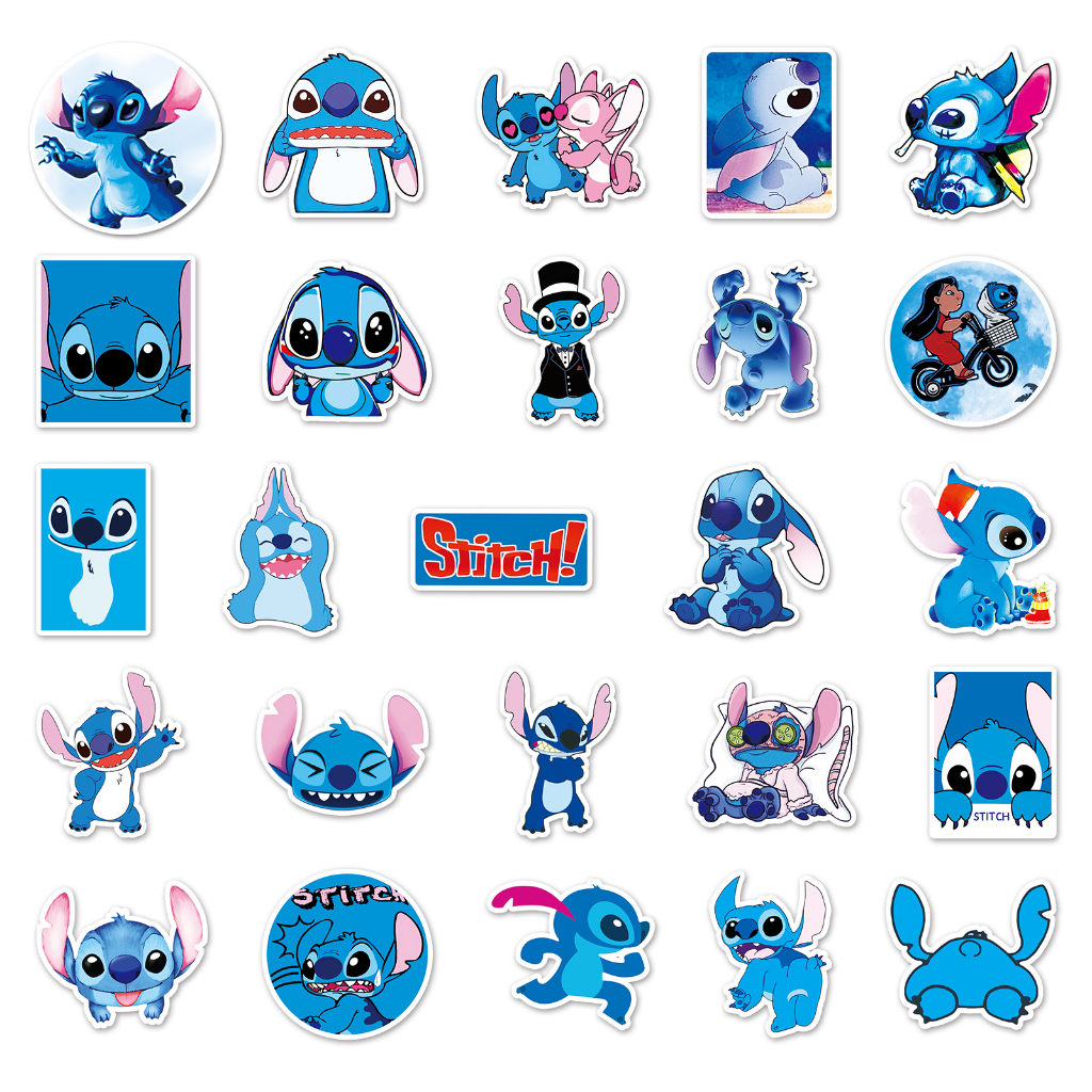 Bộ 50 Miếng Dán Trang Trí Xe Hơi Chống Thấm Nước Hình Stitch Vui Nhộn