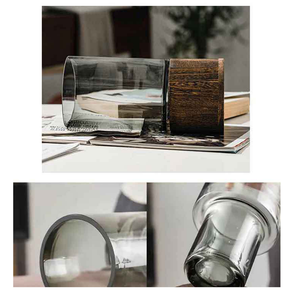 Bình Hoa Thủy Tinh Đế Gỗ Hình Trụ Phong Cách Hiện Đại