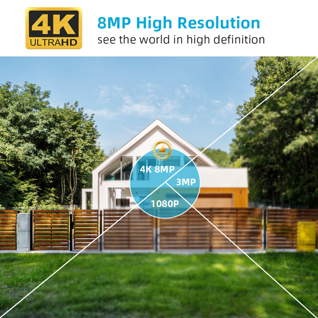 LLSEE APP icsee Dual Lens HD 8MP 4K Camera quan sát ngoài trời không dây Wi-Fi Camera thu phóng quang học 8X Camera an ninh Tầm nhìn ban đêm đầy màu sắc Không thấm nước Giao tiếp hai chiều