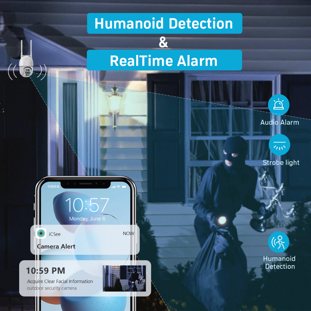 LLSEE APP icsee Dual Lens HD 8MP 4K Camera quan sát ngoài trời không dây Wi-Fi Camera thu phóng quang học 8X Camera an ninh Tầm nhìn ban đêm đầy màu sắc Không thấm nước Giao tiếp hai chiều