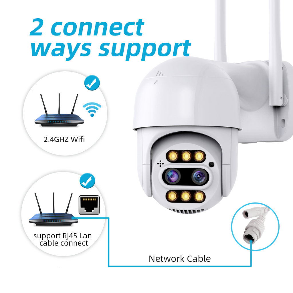 LLSEE APP icsee Dual Lens HD 8MP 4K Camera quan sát ngoài trời không dây Wi-Fi Camera thu phóng quang học 8X Camera an ninh Tầm nhìn ban đêm đầy màu sắc Không thấm nước Giao tiếp hai chiều